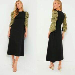 NEW TUCKERNUCK HYACINTH HOUSE Black Juliet Maxi Dress  Green Printed Sleeves L